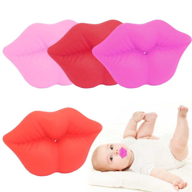 Funny Baby Pacifier Red Kiss Lips Infant Nipple Soother Joke Prank Toddler Nipple Teether Silicone Newborn Pacifier